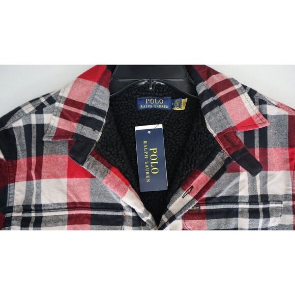 Polo Ralph Lauren Mens Sz M Multi Plaid Sherpa Fleece Lined Flannel Shacket $228 - Picture 8 of 14